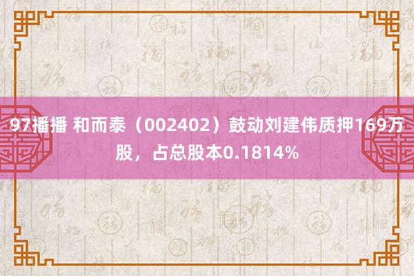 97播播 和而泰（002402）鼓动刘建伟质押169万股，占总股本0.1814%