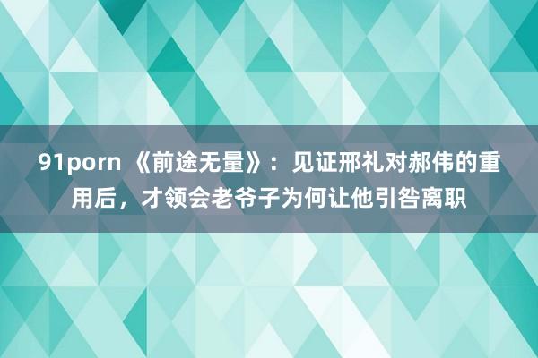 91porn 《前途无量》：见证邢礼对郝伟的重用后，才领会老爷子为何让他引咎离职