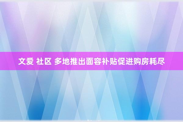 文爱 社区 多地推出面容补贴促进购房耗尽