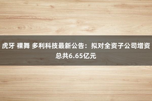 虎牙 裸舞 多利科技最新公告：拟对全资子公司增资总共6.65亿元