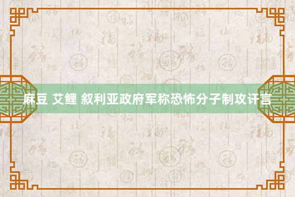 麻豆 艾鲤 叙利亚政府军称恐怖分子制攻讦言