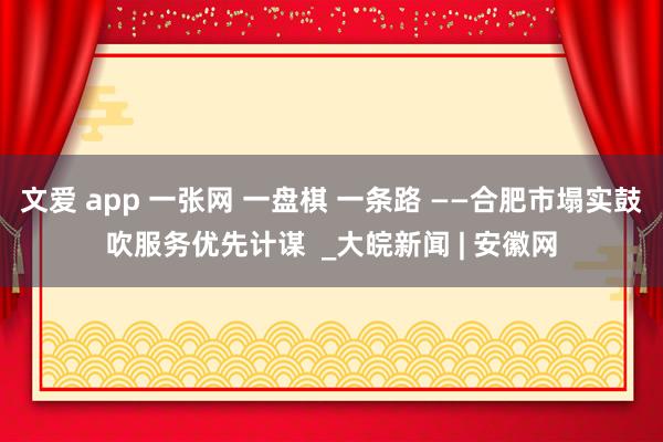 文爱 app 一张网 一盘棋 一条路 ——合肥市塌实鼓吹服务优先计谋  _大皖新闻 | 安徽网